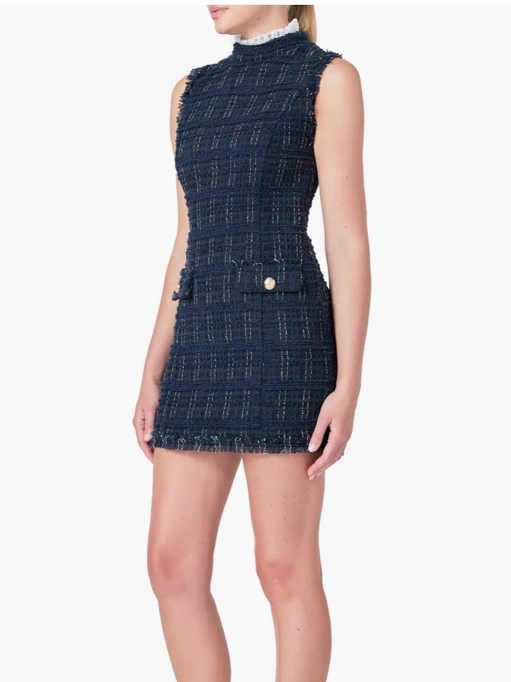 Endless Rose Navy Tweed Sleeveless Mini Dress